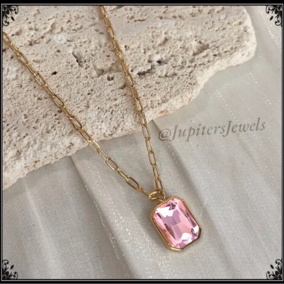 14k Gold Crystal Cut Pink Amethyst Topaz Minimalist Paperclip Necklace - Picture 5 of 6